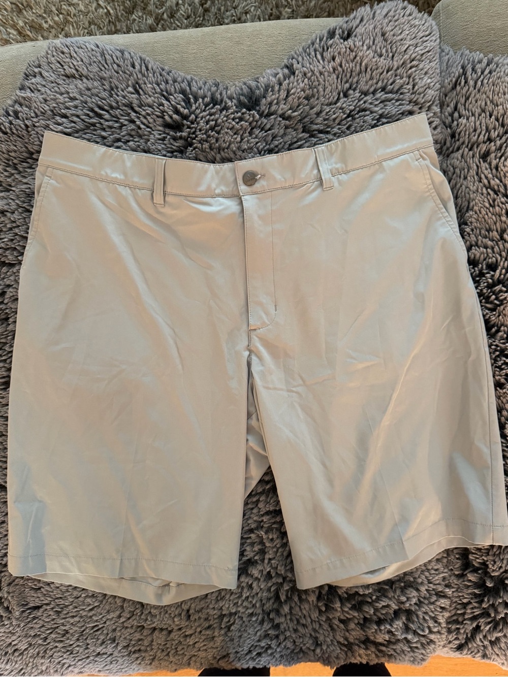 Adidas Men’s Light Cream Flat-Front Performance Shorts
